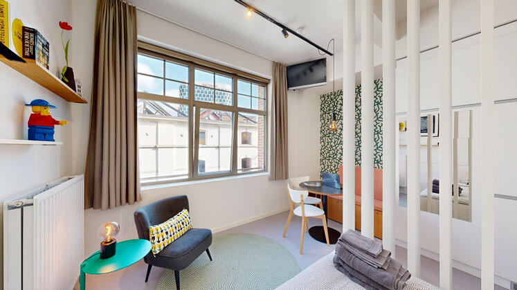 Bright living area with large windows